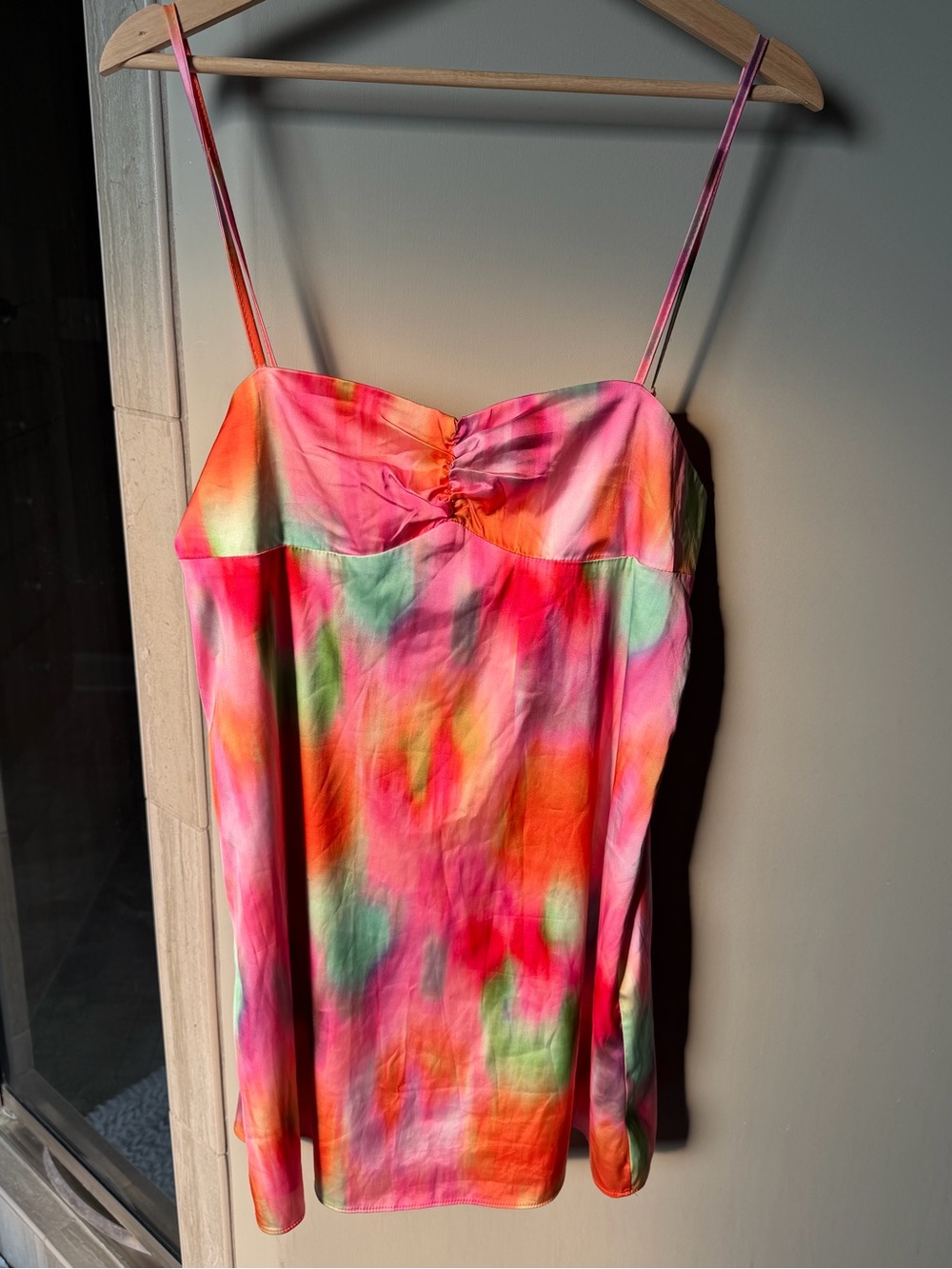 Tie-Dye Satin Slip Dress - Bright Multicolor